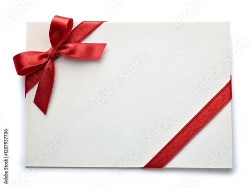 blank card with red ribbon