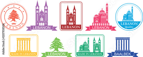 Lebanon set.  Isolated Lebanon on white background