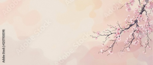 Fototapeta Naklejka Na Ścianę i Meble -  Artistic watercolor painting of cherry blossom tree branches, delicate, plant, painting