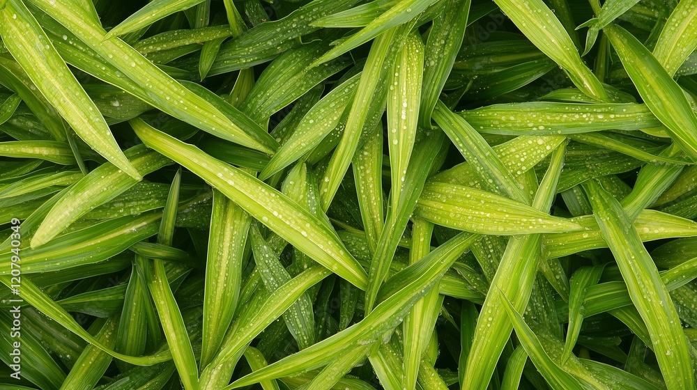 Close-up of fresh raindrops on vibrant green grass blades in a morning garden Close-up of fresh raindrops on vibrant green grass blades in a morning garden
