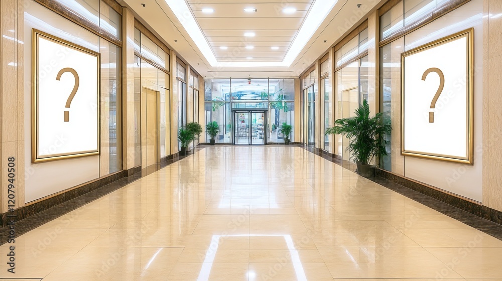 Obraz premium Modern Hallway Interior Design with Question Mark Posters