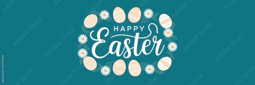 Fototapeta premium Happy Easter with Eggs and Daisy Frame