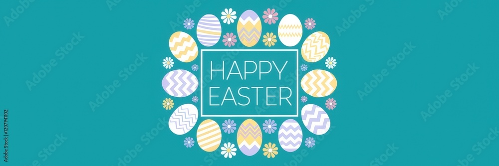 Happy Easter with Framed Text and Patterned Eggs Happy Easter with Framed Text and Patterned Eggs