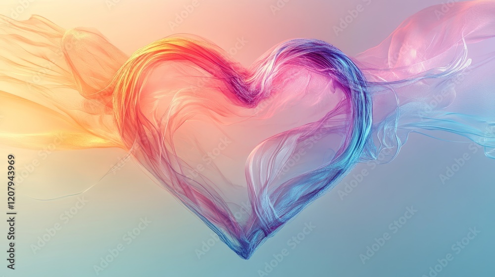 Obraz premium A simple heart made of thin lines, soft gradient background, modern and minimalist design