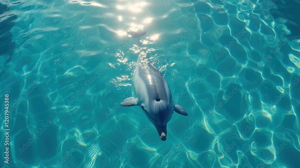 Naklejka premium Dolphin Swimming in Crystal Clear Water