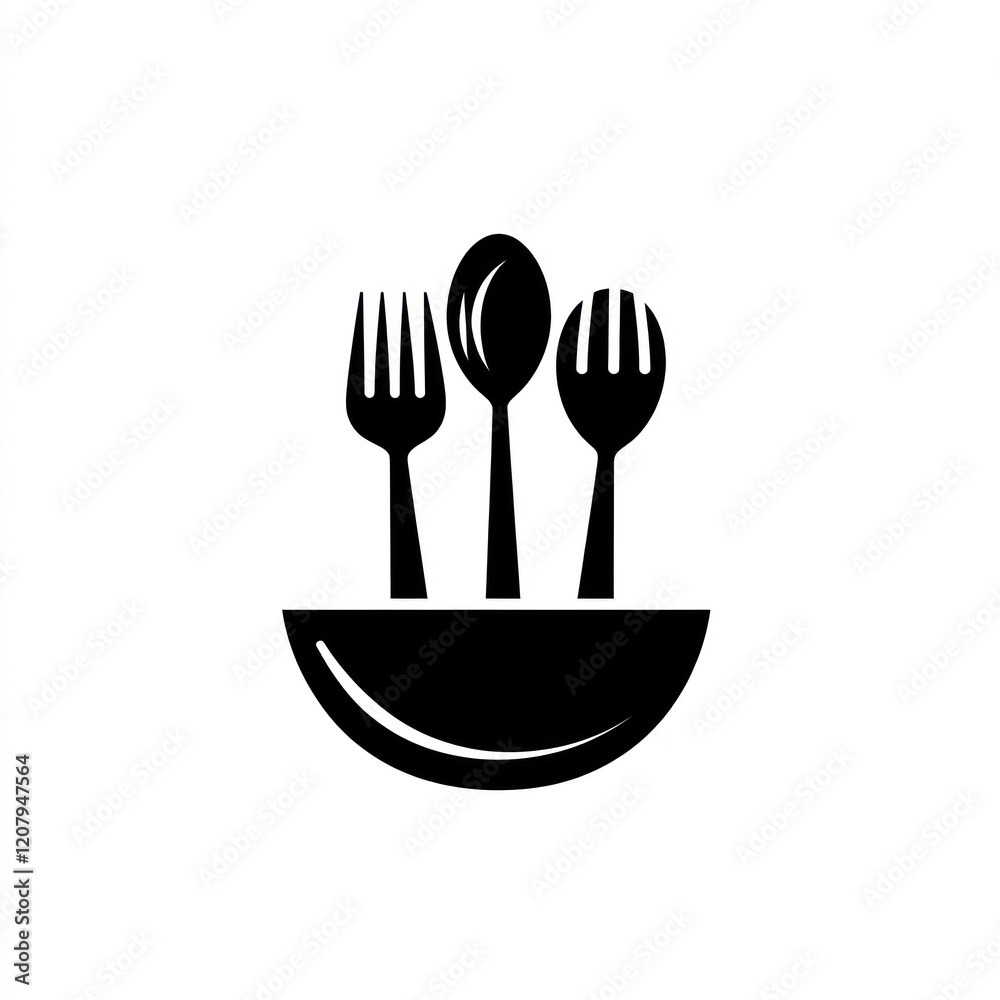 Cutlery in a bowl, abstract cooking or food service concept design element in black and white Cutlery in a bowl, abstract cooking or food service concept design element in black and white