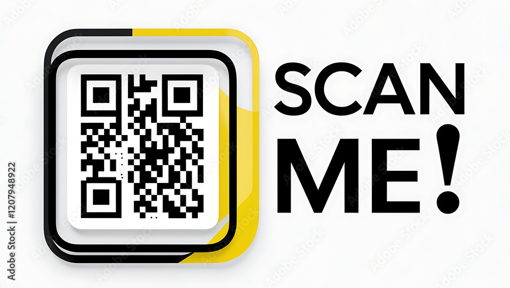 Interactive QR code design with 'Scan Me' Text: modern QR code graphics, scan me QR code, mobile-friendly QR code,engaging QR code call-to-action.