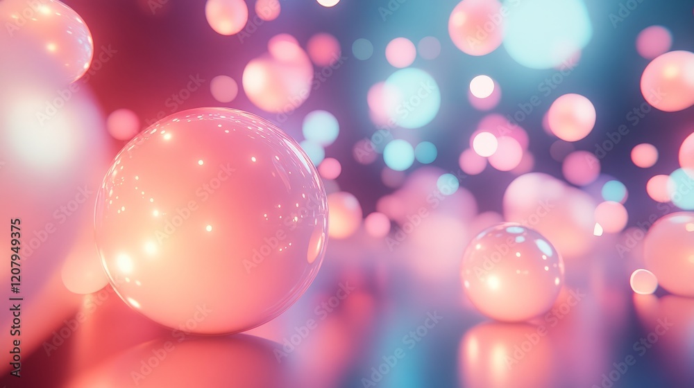 A simple digital design of glowing, floating spheres interacting with minimal geometric shapes A simple digital design of glowing, floating spheres interacting with minimal geometric shapes