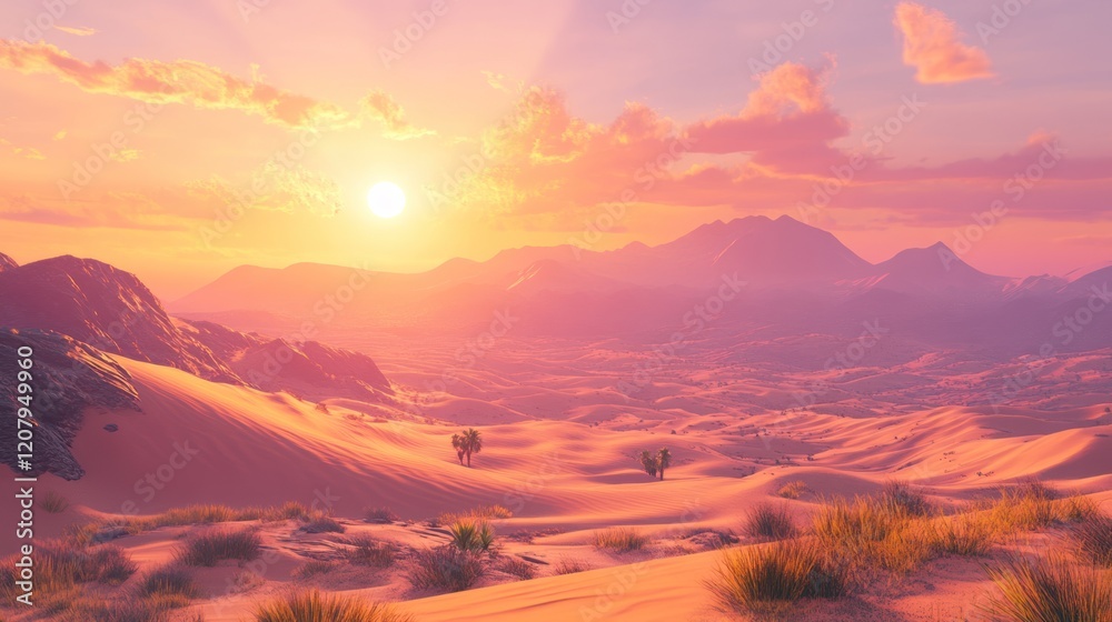 Warm Desert Sunset with Mountains in the Background and Sand Dunes in the foreground Warm Desert Sunset with Mountains in the Background and Sand Dunes in the foreground