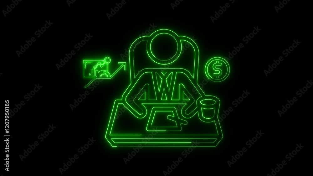 Glowing CEO icon, founder office or room icon neon animation green color, neon CEO icon, CEO office, CEO room, business concept Glowing CEO icon, founder office or room icon neon animation green color, neon CEO icon, CEO office, CEO room, business concept