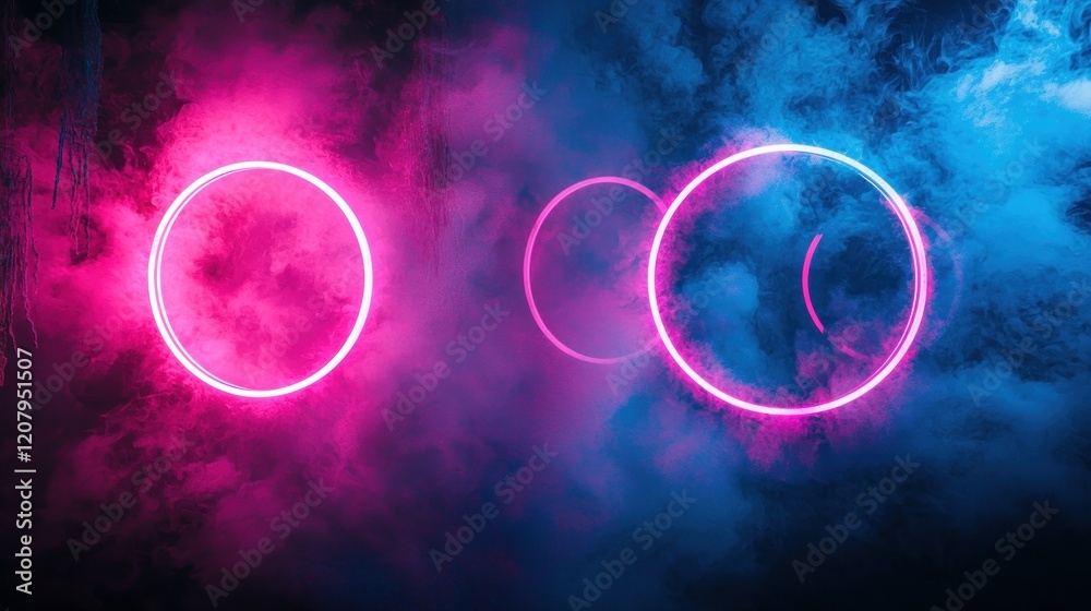 Obraz premium Neon Circles in a Mystical Smoke