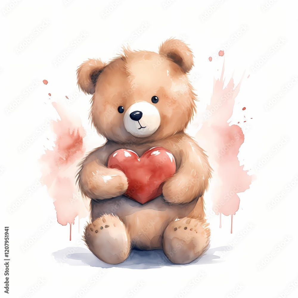 Bear Holding Heart clipart. Creative Generative Watercolor illustration. Detailed illustration Bear Holding Heart clipart. Creative Generative Watercolor illustration. Detailed illustration
