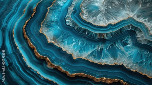 A close-up view of beautifully layered blue agate stone showcasing intricate patterns and textures.