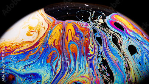 Schilderij op canvas Closeup on a colorful soap bubble to demonstrate thin film interference physics