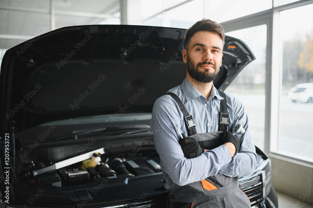 Auto mechanic working in garage. Auto mechanic working in garage.