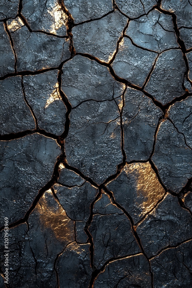 Fototapeta premium Cracked earth surface natural environment abstract texture arid landscape close-up view nature's patterns