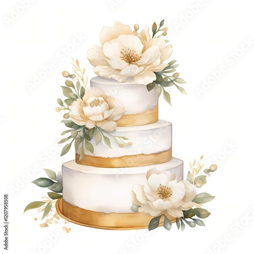 Wedding Cake clipart. Watercolor illustration. Hand-Painted Digital Artwork