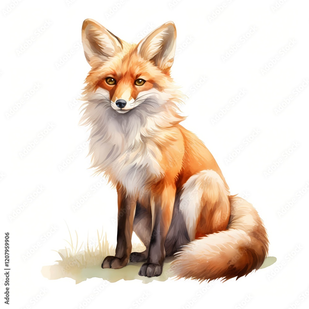 Obraz premium Whimsical Fox clipart. Creative Generative Watercolor illustration. Detailed illustration