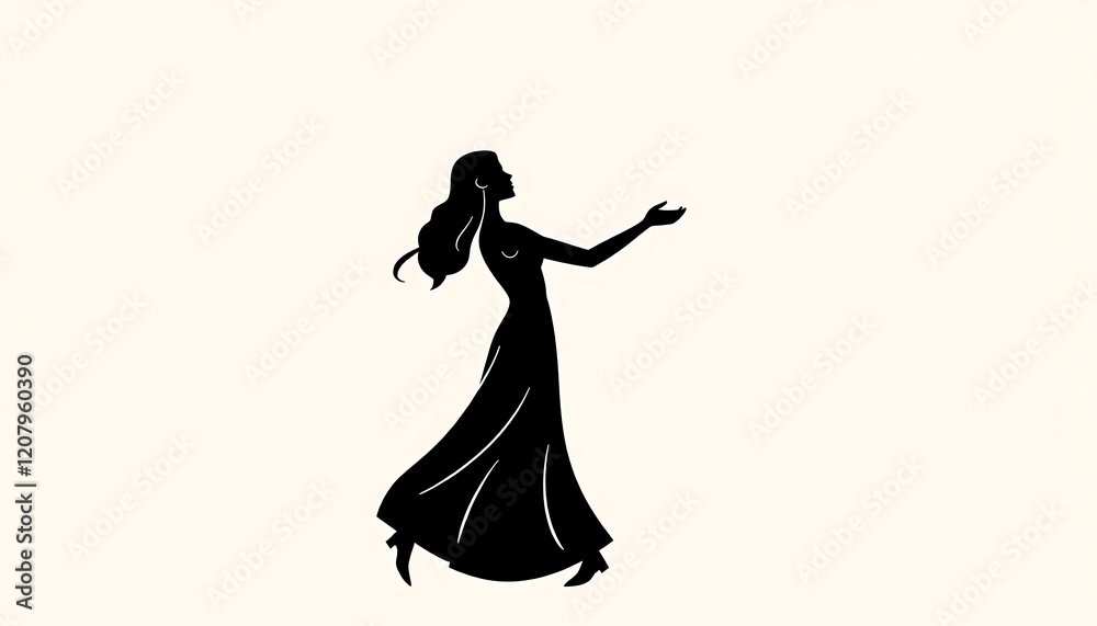 Elegant Woman Silhouette in Flowing Gown Graphic Elegant Woman Silhouette in Flowing Gown Graphic