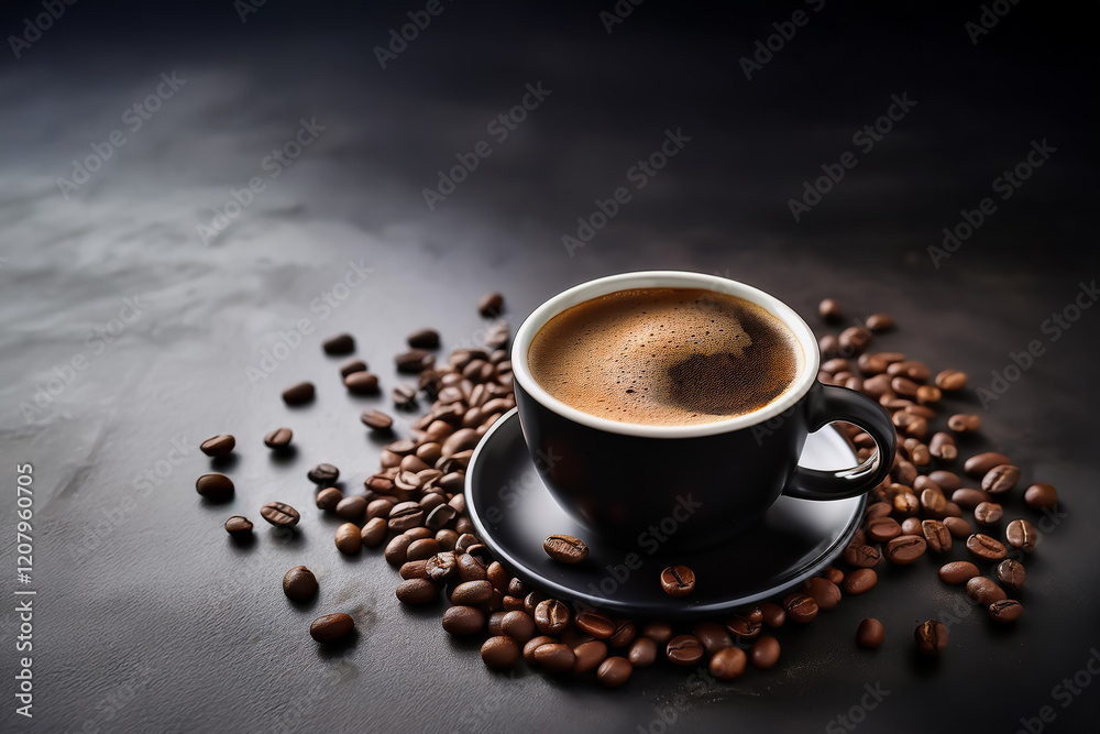 Fototapeta premium Brewed coffee perfection aromatic delight close-up photography against a dark background atmosphere