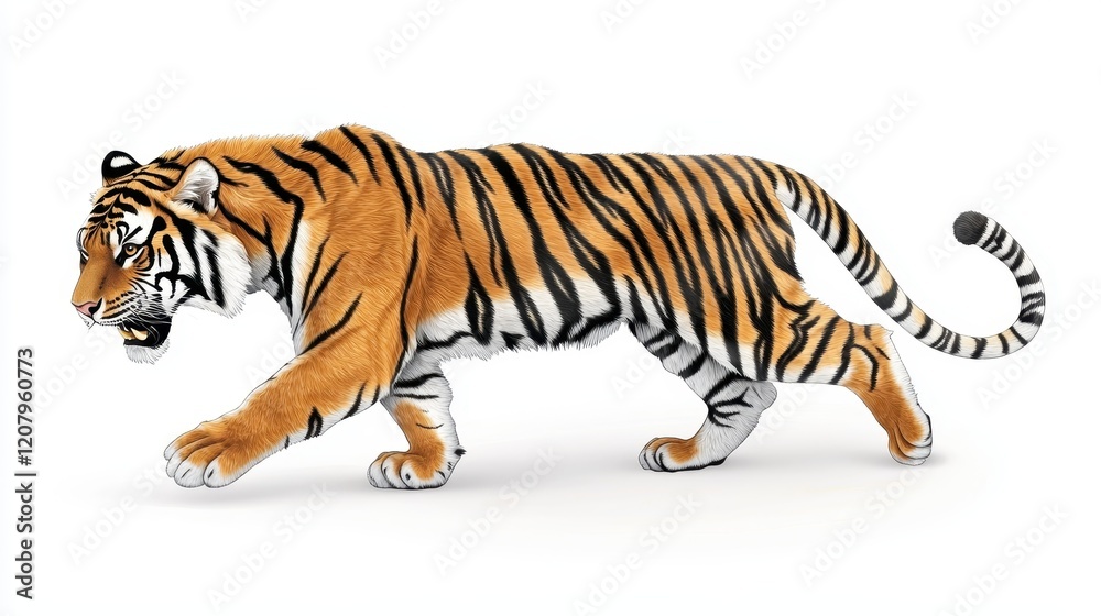 Obraz premium Roaring Bengal Tiger on White Background in Captivating Motion