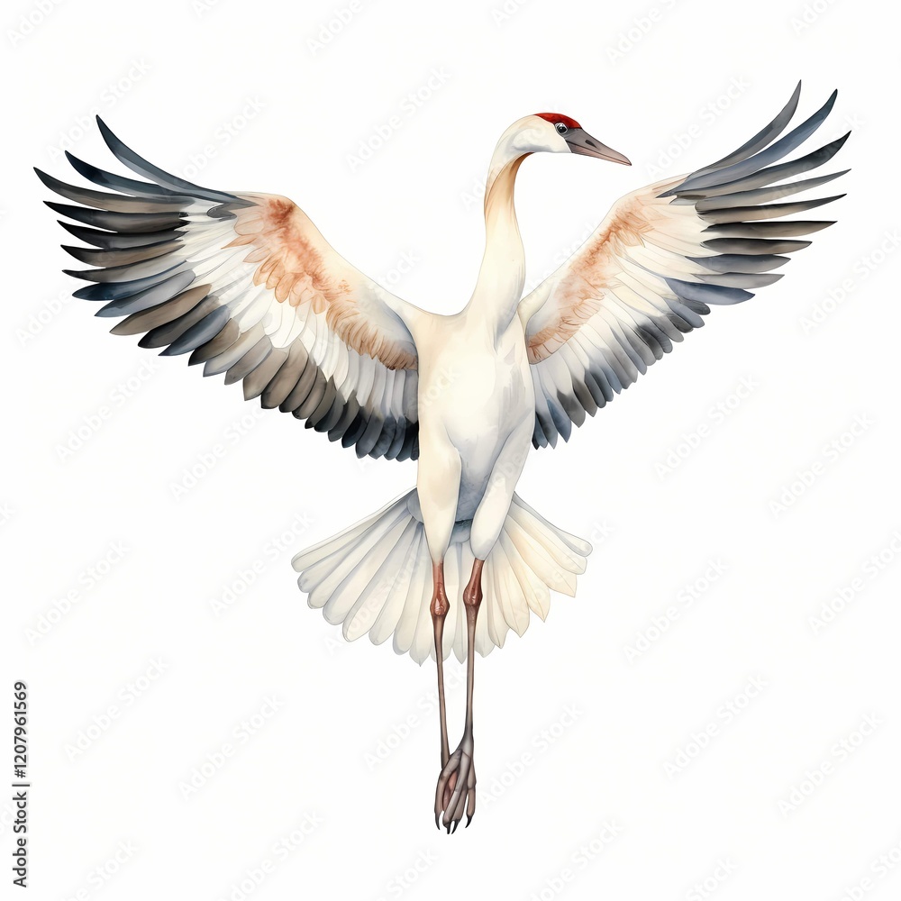 Obraz premium Whooping Crane clipart. Watercolor illustration. Hand-Painted Digital Artwork