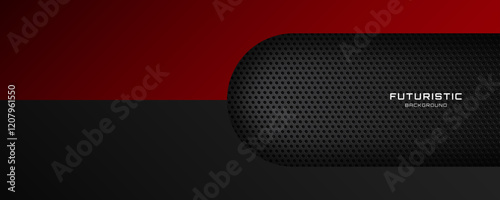3D black red techno abstract background overlap layer on dark space with rounded effect decoration. Graphic design element cutout style concept for web banner, flyer, card, or brochure cover