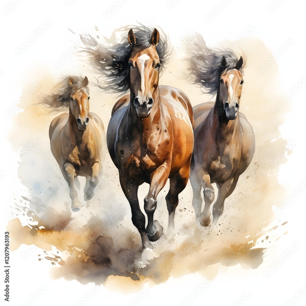 Fototapeta premium Wild Horses clipart. Watercolor illustration. Watercolor-Style Digital Design illustration