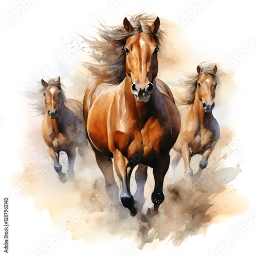 Wild Horses clipart. Watercolor illustration. Hand-Painted Digital Artwork photo