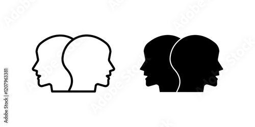Two human heads Icon set.Symbol isolated white background. vector illustration. color editable.