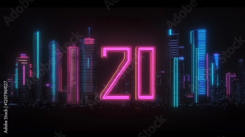 Neon Cityscape 2020 New Year's Eve Digital Art