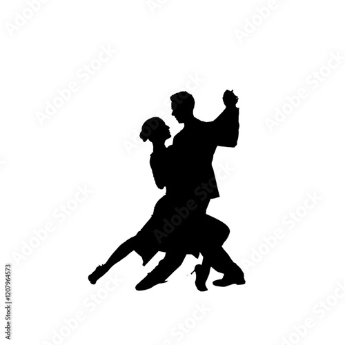 Dramatic dance pose silhouette of a couple showcasing passion and movement. Perfect for tango, ballroom dance, or performing arts concepts.