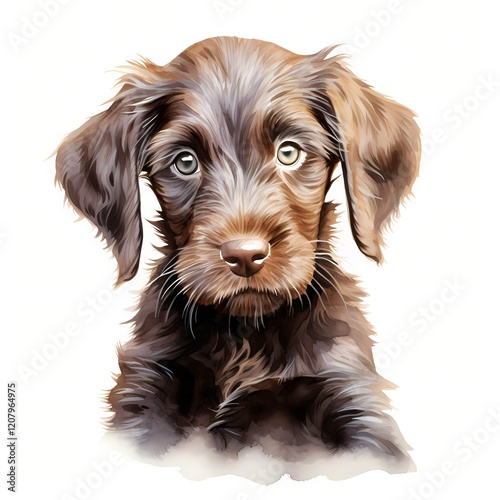 Wirehaired Slovakin Pointer Puppy clipart. Watercolor illustration. Hand-Painted Digital Artwork photo