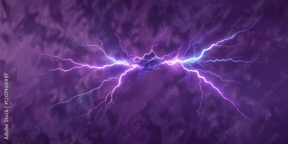 Fototapeta premium Blue lightning bolt on purple background with a pulsing glow, electricity, light bolt