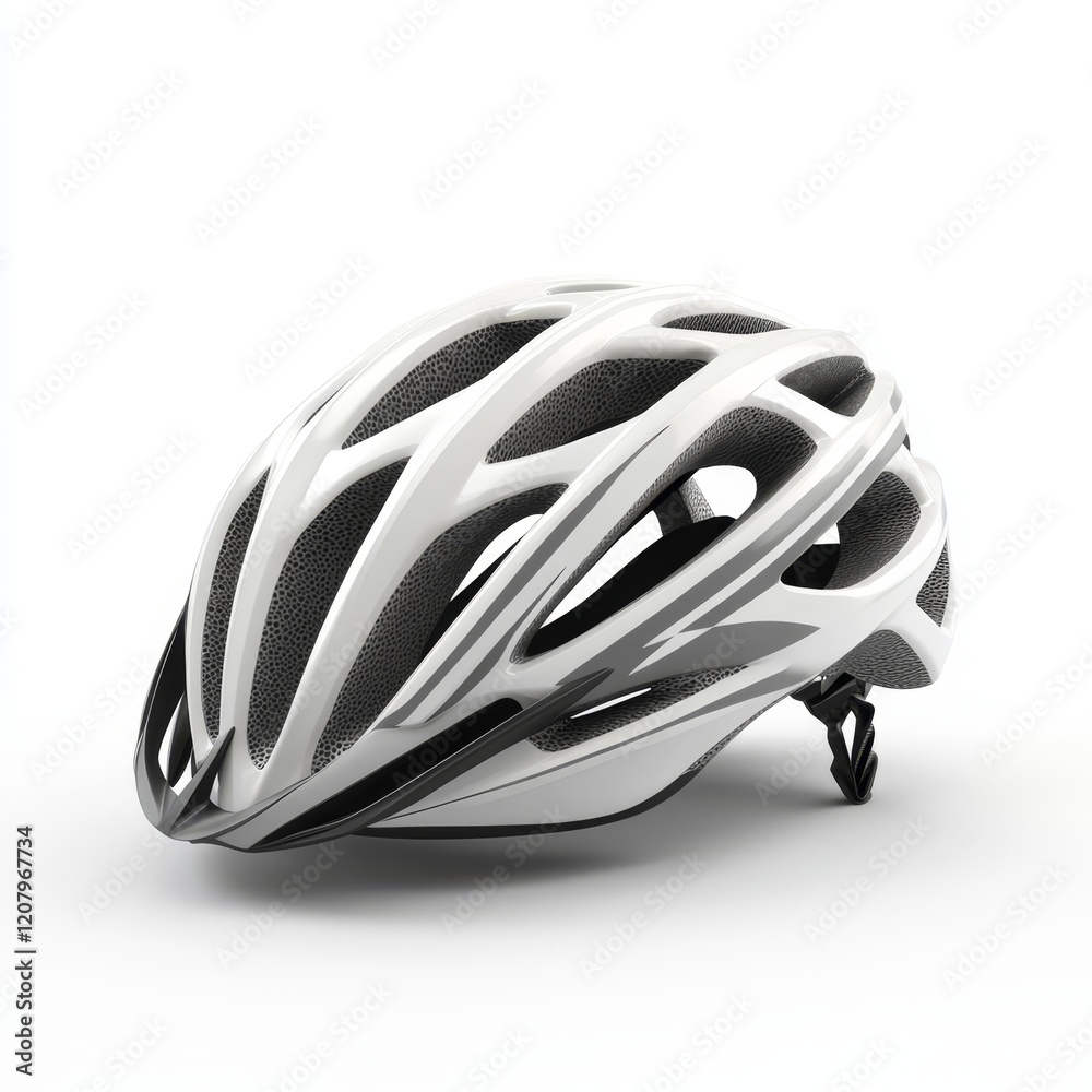 Fototapeta premium White and gray cycling helmet isolated on white background. (1)