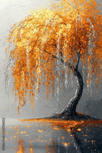Autumn serenity weeping willow reflection tranquil lake nature art peaceful environment scenic view