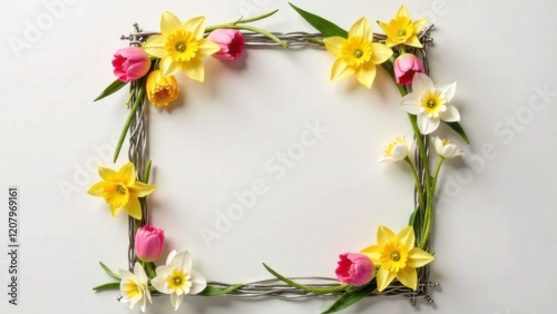 Spring flowers on light background, space for text