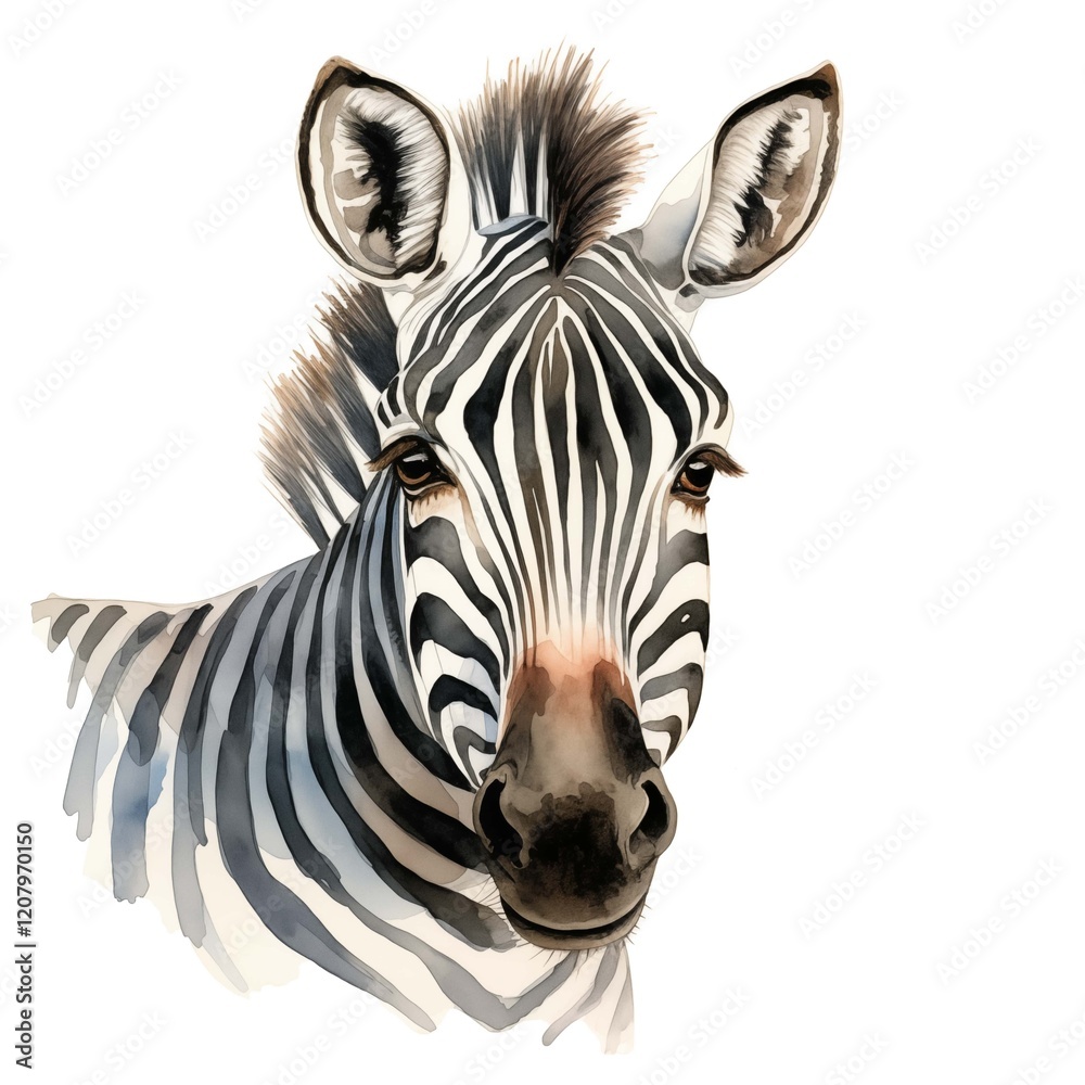 Naklejka premium Zebra clipart. Watercolor illustration. AI-Generated Artistic Illustration. Detailed illustration