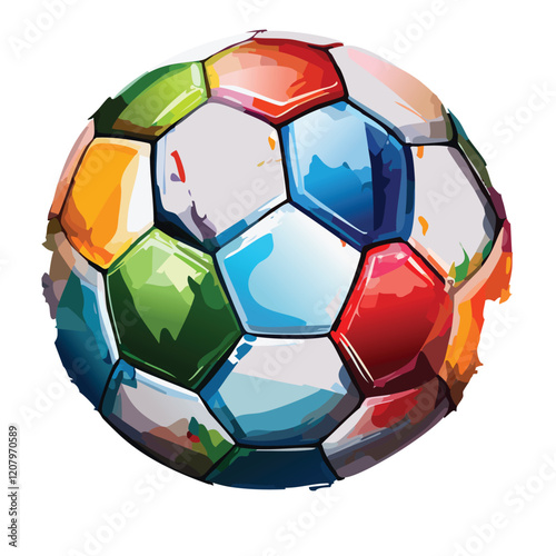 A dynamic, colorful illustration of a soccer ball