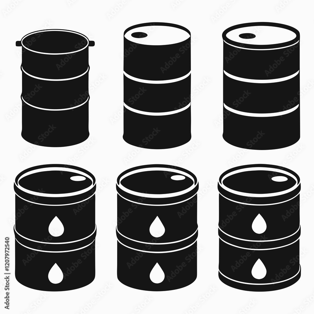 oil barrel silhouette icon set design oil barrel silhouette icon set design