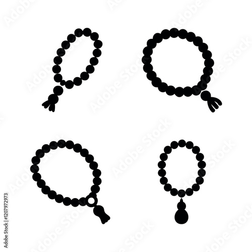 Set of Tasbih Silhouettes vector illustration, Muslim Prayer Beads Illustration Set