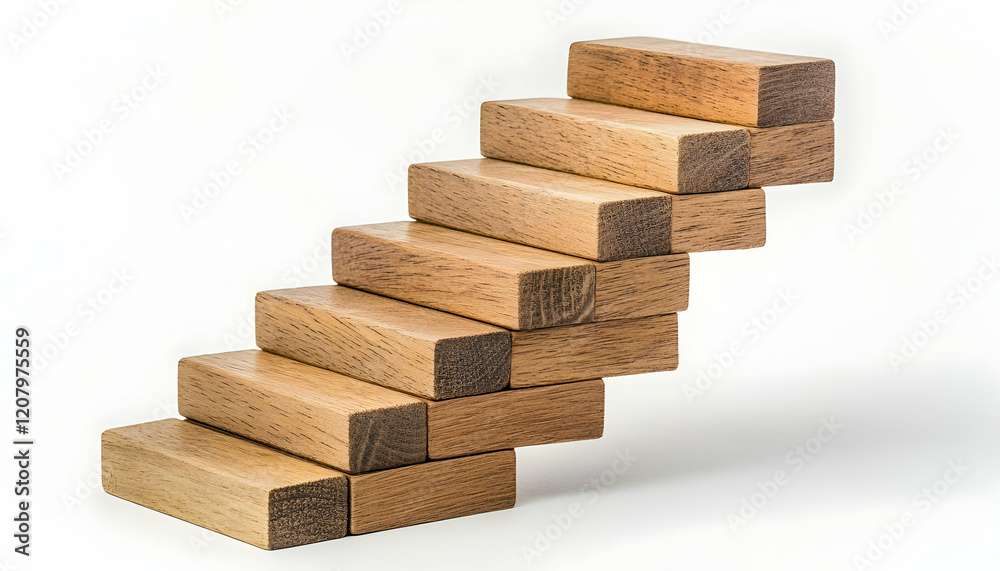 Business growth concept with wooden block stairs symbolizing planning, leadership, and development Business growth concept with wooden block stairs symbolizing planning, leadership, and development