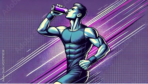 Dynamic Athlete Energized by Sports Drink in Futuristic Setting