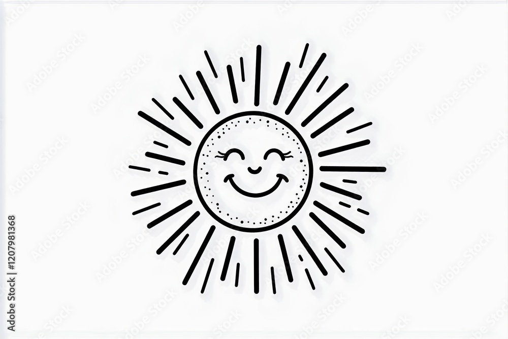 Fototapeta premium A happy sun with rays and a smiling face in the center.