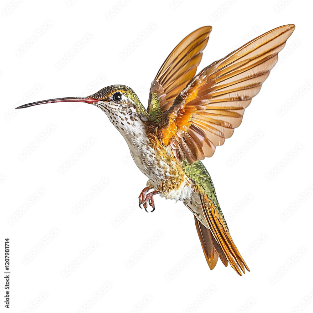Obraz premium a hummingbird flying in flight against a transparent background, PNG image, PNG file, Generative art.