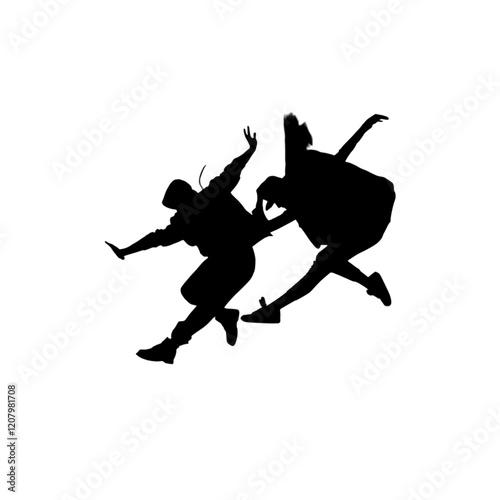 Two dynamic dancers in energetic poses, showcasing movement and street-style creativity. Perfect for urban dance events, youth culture themes, or vibrant compositions.