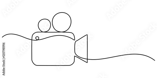 video camera icon continuous one line drawing, Continuous one line drawing of video camcorder on tripod. Camera recorder single line art vector illustration. Editable vector, vintage camera line art .