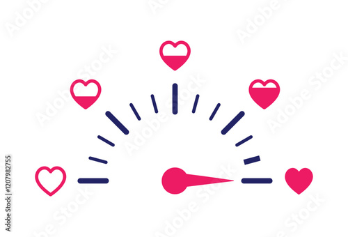 love level indicator meter with heart icon. love speedometer vector symbol. valentines day. relationship level measuring indicator sign. vector illustration on transparent background