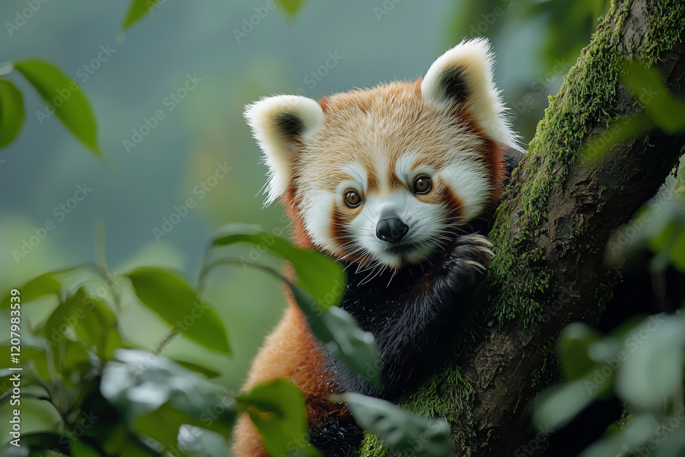 Red Panda in Lush Green Forest: A Captivating Portrait of an Endangered Species Red Panda in Lush Green Forest: A Captivating Portrait of an Endangered Species