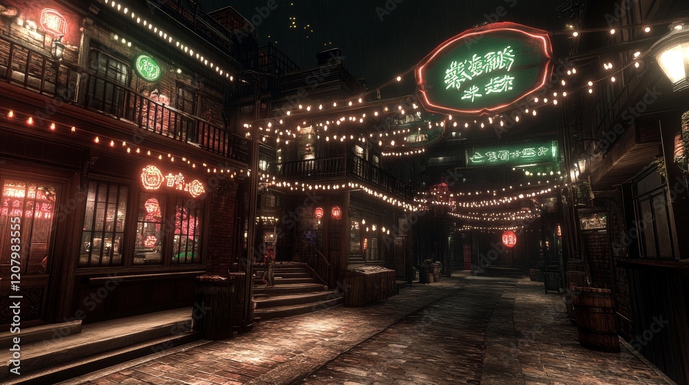 Obraz premium Night Scene Illuminated Asian Street Festive Lights